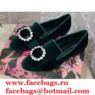 Dolce & Gabbana Velvet Crystals Loafers Slippers Dark Green 2021